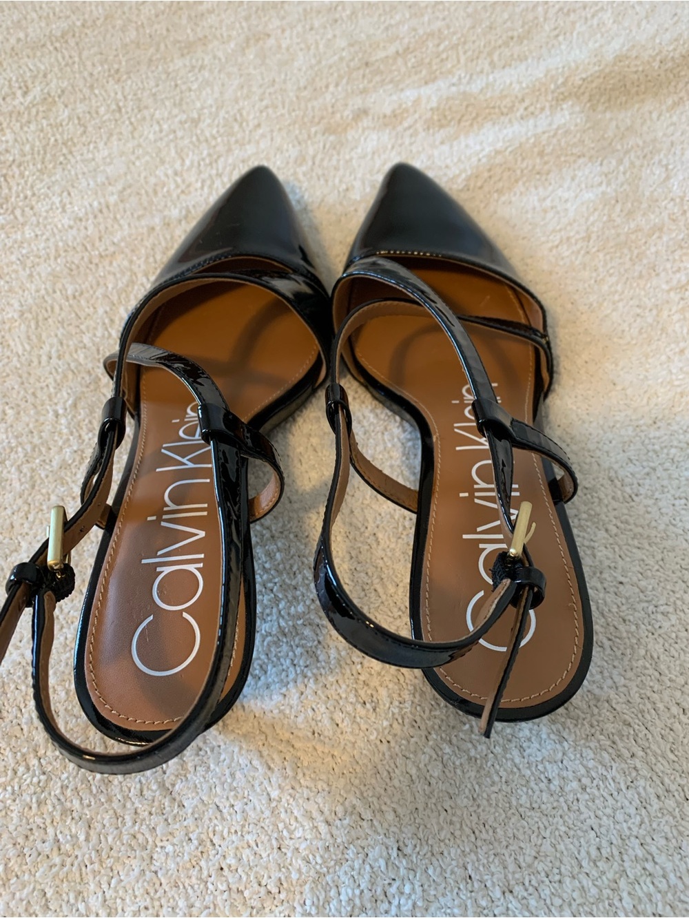 Calvin Klein Black Patent Cross-Strap Heels - Picture 5 of 7
